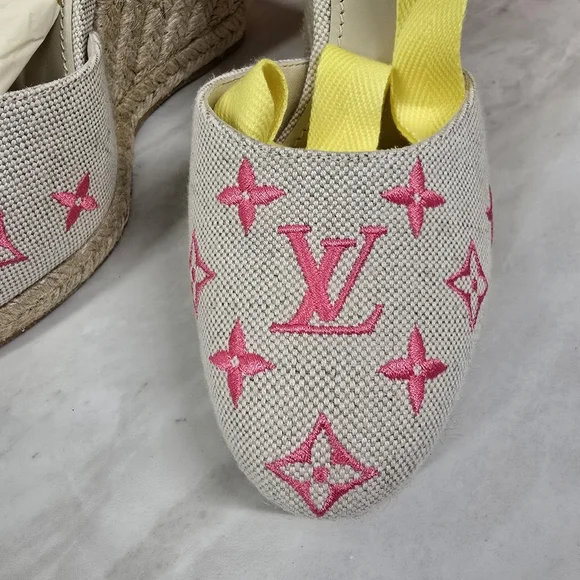 Louis Vuitton Pink and Yellow Espadrille Wedges - Picture 3 of 9